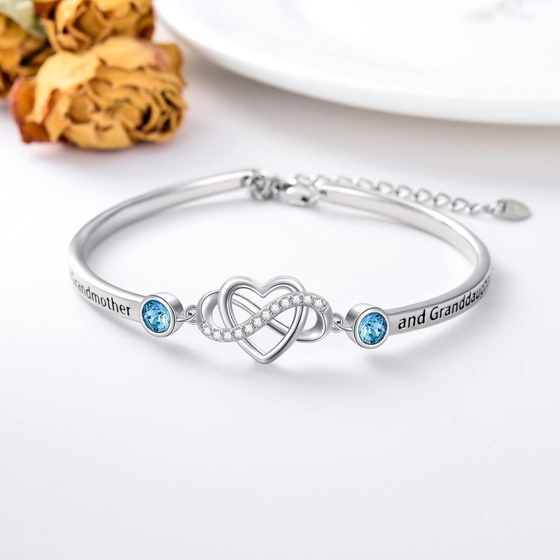 AOBOCO 925 Sterling Silver Adjustable Infinity Heart Bangle Bracelet for Sister Best Friend Daughter Mom Grandma Granddaughter Daughter in Law Godmother Goddaughter Stepmom Stepdaughter - Image 2